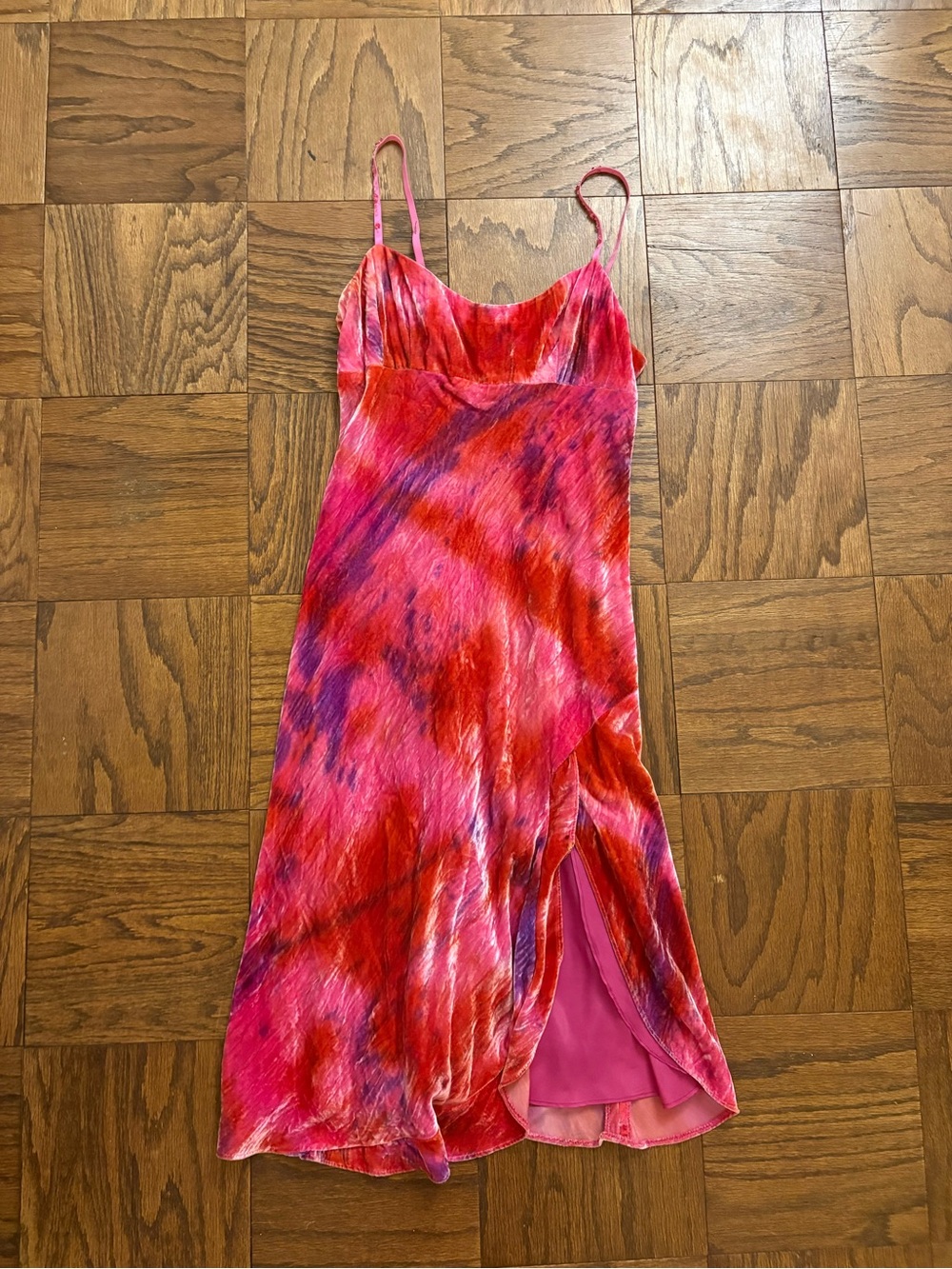 Nanette Lepore Pink & Red Tie-Dye Midi Slip Dress